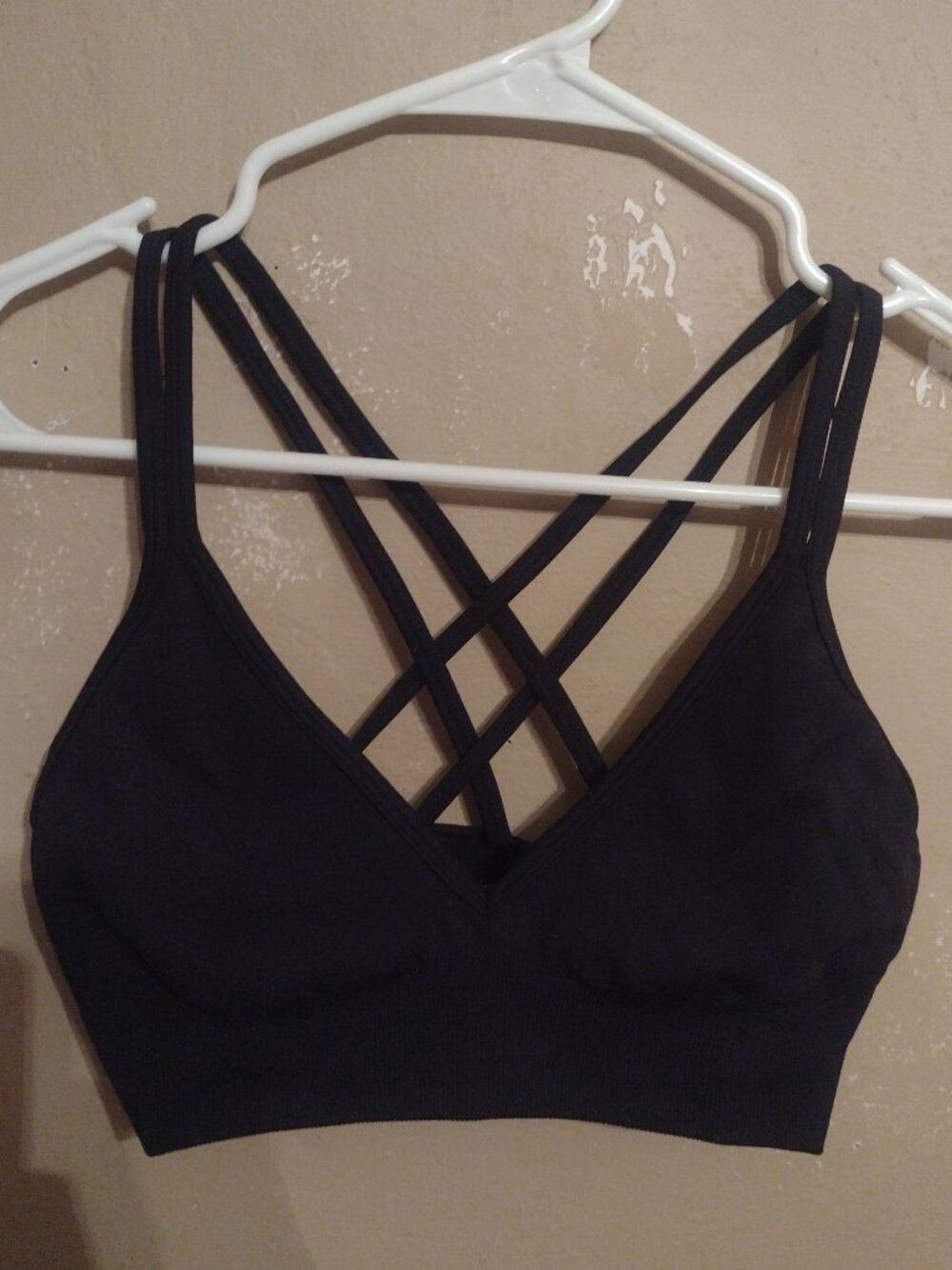 Small S Black Cross Strap Athletic Sports Bra with removable pads